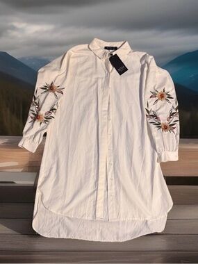 Refka White/Off-white Embroidered Long-Sleeve Shirt Dress